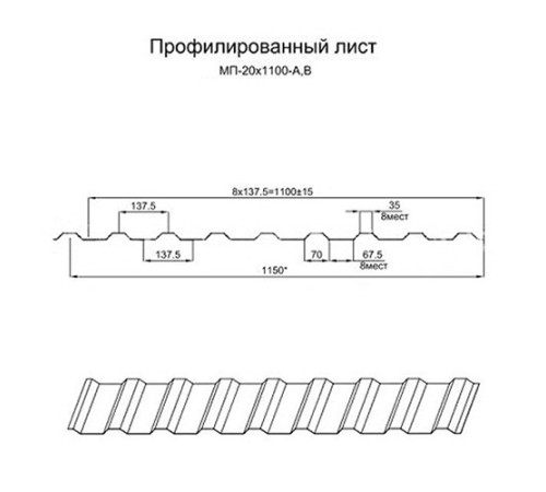 Профнастил МП20-1100 Полиэстер двусторонний RAL-60056005-0.45